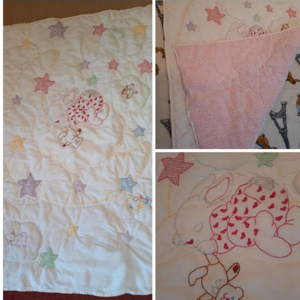 Handmade embroidered Baby Blanket stars bunny bears